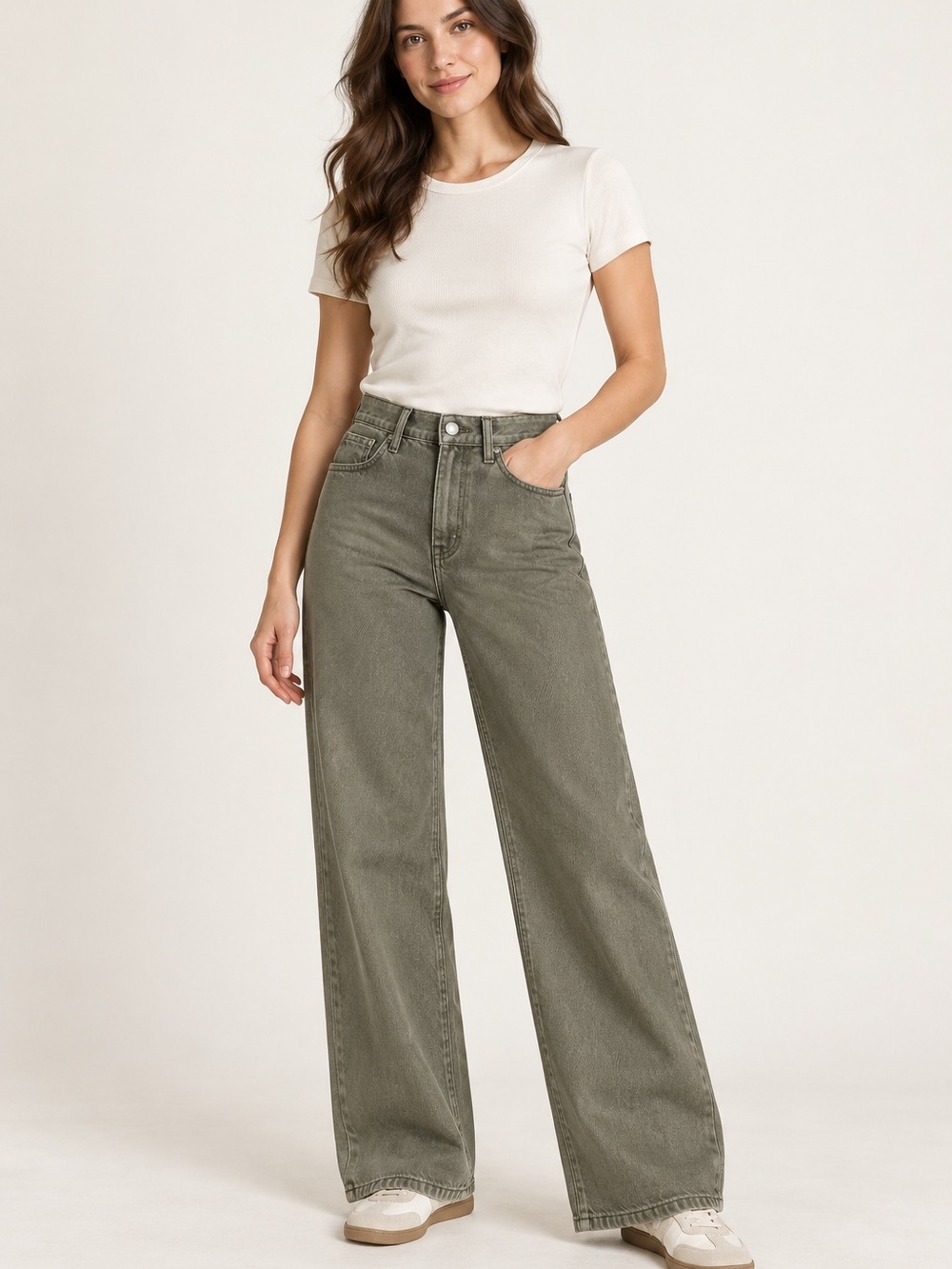 Madewell Perfect Vintage Wide-Leg Jeans Airy Denim Olive 23 NWT